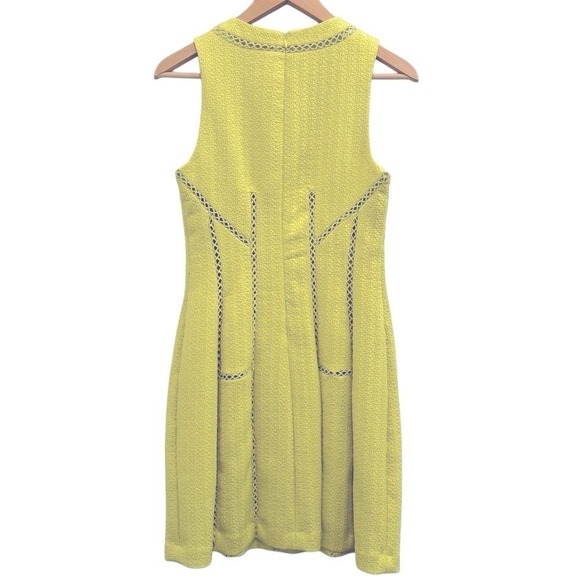 Rebecca‎ Taylor Cocktail Mini Dress Yellow Chartreuse Ladder Stitch Sleeveless 2 - Picture 12 of 12